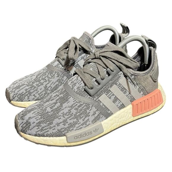 Adidas NMD R1 Women's Running Shoes Heather Grey/Raw Pink/White BY9647 Size 7 - Picture 1 of 9